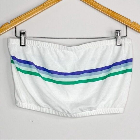 Me to We Pacsun White Striped Retro Bandeau Crop Top Tube Top - Picture 2 of 7